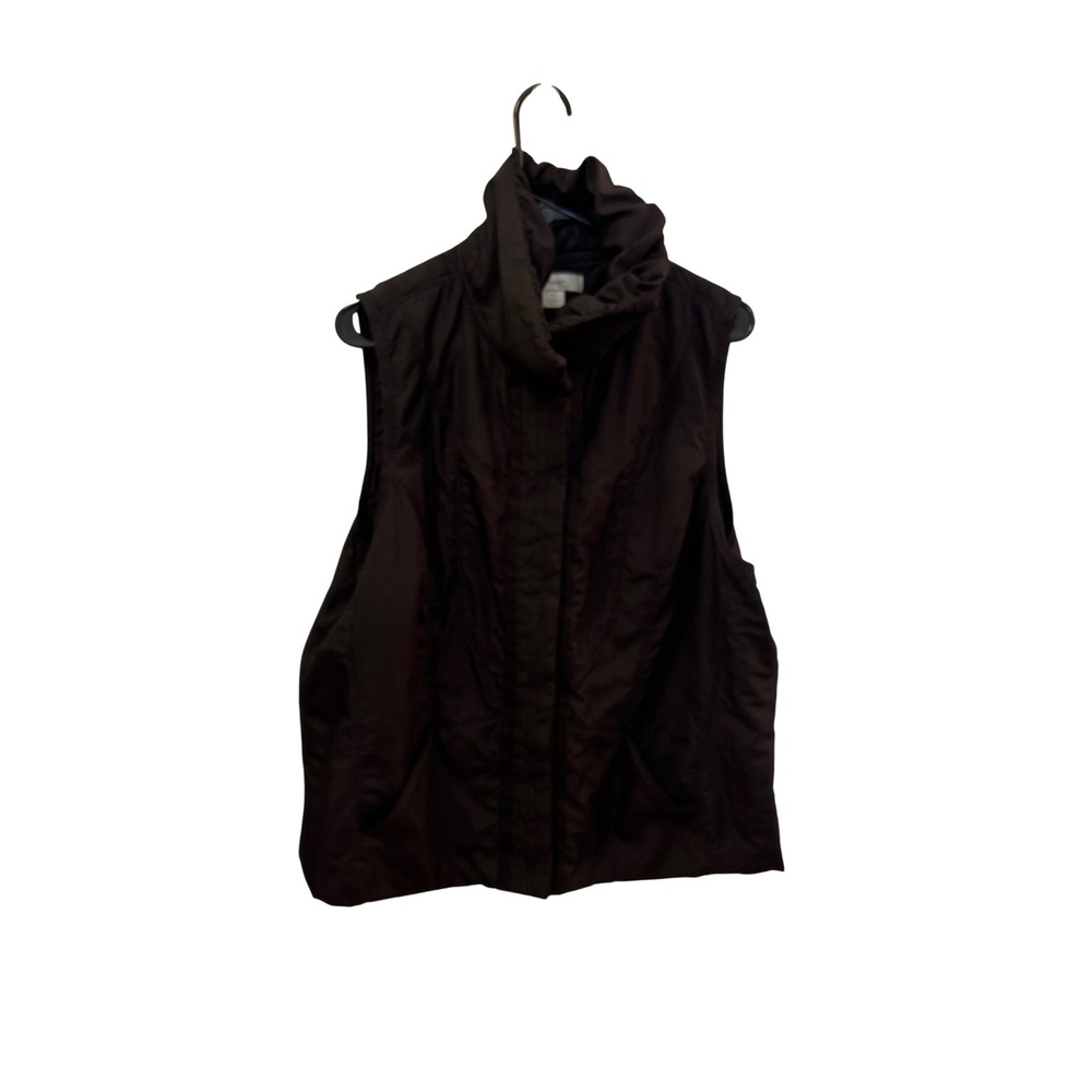 CJ Banks Womens 1X Black Quilted Puffer Vest Funnel Neck Zip Front Sleeveless